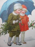 Oude Kaart uit 1930 - Kinderen met Paraplu / Sneeuw, Verzamelen, Ansichtkaarten | Themakaarten, Gelopen, Feest(dag), 1920 tot 1940
