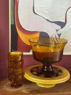Vintage La Rochère Amber Trifle Schaal + 2 Glazen, Antiek en Kunst, Antiek | Glas en Kristal, Ophalen of Verzenden