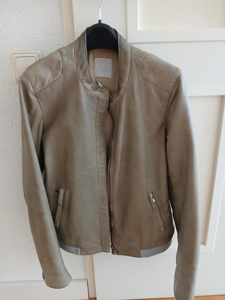 Yaya leren jas groen/grijs maat 36, Kleding | Dames, Jassen | Zomer, Zo goed als nieuw, Groen, Ophalen of Verzenden