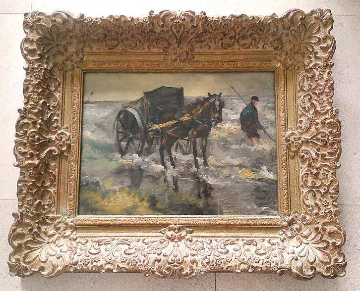 Garnalenvisser ca. 1930 - gesigneerd WGF Janssen, Antiek en Kunst, Kunst | Schilderijen | Klassiek, Ophalen of Verzenden