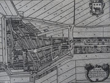 originele gravure plattegrond Edam, Blaeu, 1649  beschikbaar voor biedingen