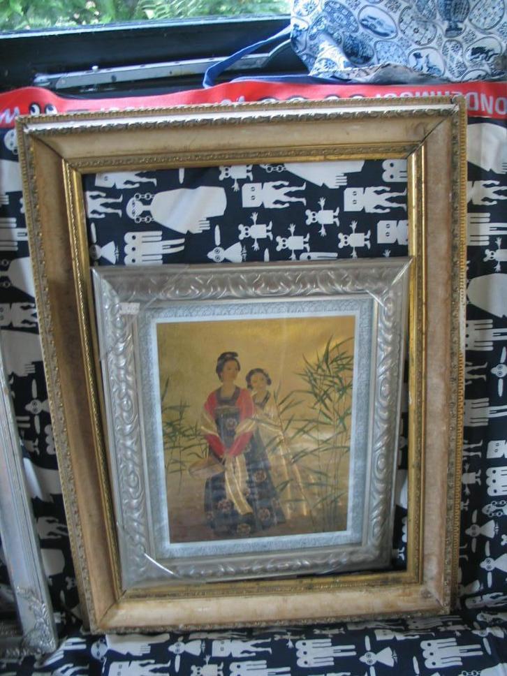 oosters schilderijtje stof ingelijst, 1 lijstje geen prent, Huis en Inrichting, Woonaccessoires | Lijsten, Gebruikt, Minder dan 50 cm