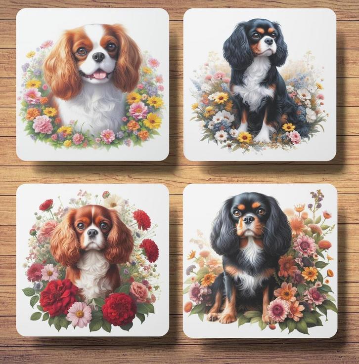 Cavalier King Charles Lente onderzetters met houder, Huis en Inrichting, Woonaccessoires | Onderzetters, Nieuw, Glas of Kopje