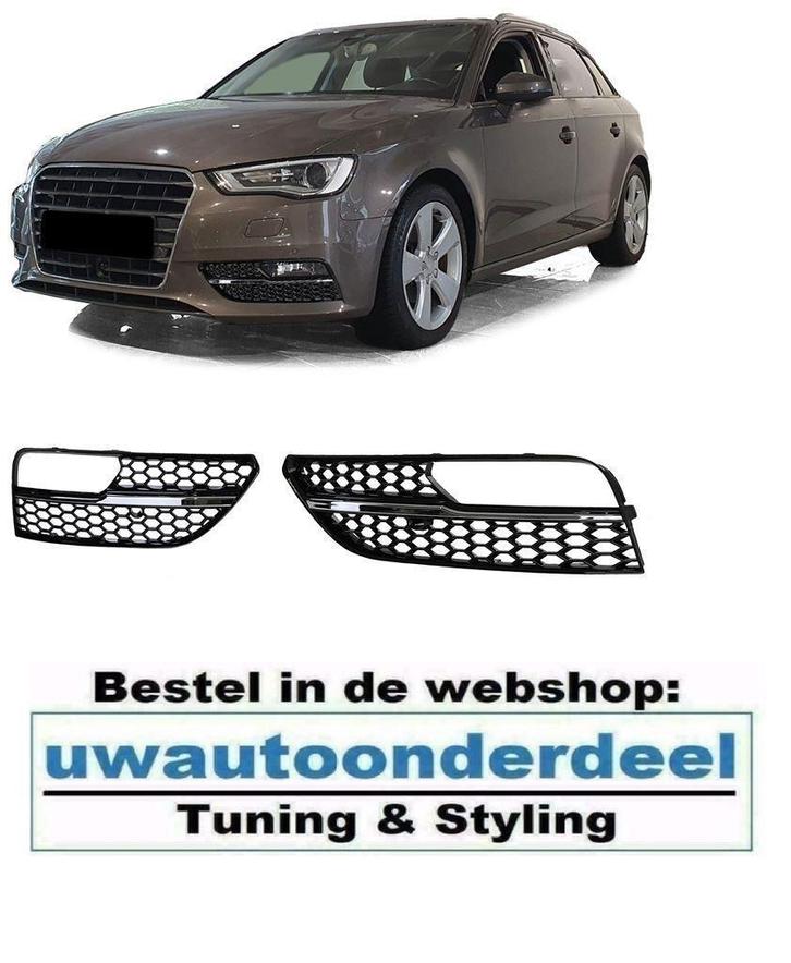 Honingraat Grill Mistlampen Chrome Glans Zwart Voor Audi A3, Auto diversen, Tuning en Styling, Verzenden