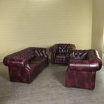 23767 banken Chesterfield Bankstel Rood-Bruin 3-2-1 Leder, Verzenden, Nieuw, 75 tot 100 cm, Leer