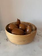 Houten fruitschaal met houten fruit, Schaal, Rond, Ophalen of Verzenden, Zo goed als nieuw