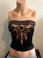 Vintage strapless morgan top zwart feestelijk kralen satijn, Maat 38/40 (M), Zwart, Zo goed als nieuw, Zonder mouw