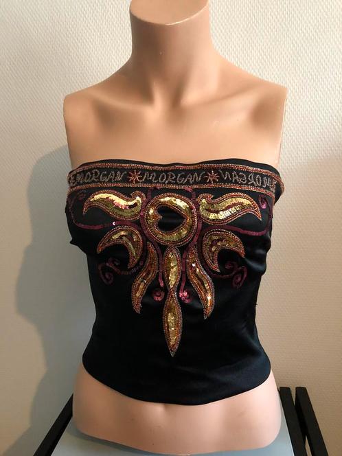 Vintage strapless morgan top zwart feestelijk kralen satijn, Kleding | Dames, Tops, Zo goed als nieuw, Maat 38/40 (M), Zwart, Zonder mouw