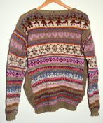 Met de hand gebreide wollen trui Noorse folklore maat L, Kleding | Dames, Ophalen of Verzenden, Gedragen, Blauw