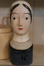 Antieke franse marotte hoofd pruikenkop papier mache, Antiek en Kunst, Ophalen of Verzenden