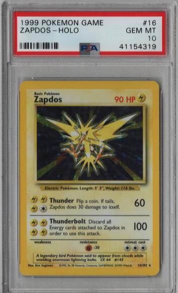 Zapdos Holo Psa 9 base set 1999 unlimited. beschikbaar voor biedingen