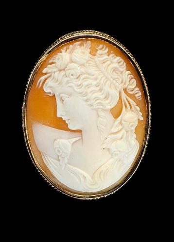 Prachtige Handgesneden Camee Broche in 14 k gouden Rand  beschikbaar voor biedingen
