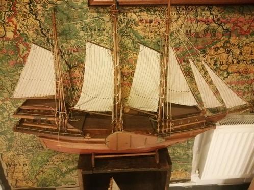 GEWELDIG OUD EIGEN BOUW HOUTEN MODELSCHIP TOPSTAAT 105X75 CM, Hobby en Vrije tijd, Modelbouw | Boten en Schepen, Gebruikt, Overige merken