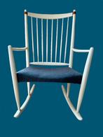 Schommelstoel Scandinavisch: Wit Met grijs Wollen stof, Huis en Inrichting, Stoelen, Ophalen, Gebruikt, Wit, N.v.t.