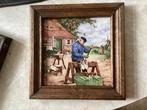 Klompenmaker tegel 14 cm // lijst 18.5 cm, Antiek en Kunst, Antiek | Wandborden en Tegels, Ophalen of Verzenden