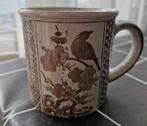 Beker Beige/ Bruin met opdruk Bloem en Vogelmotief, Huis en Inrichting, Keuken | Servies, Keramiek, Ophalen of Verzenden, Zo goed als nieuw