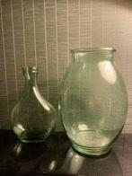 Grote groene vaas + kleine glazen bruingroene fles, Ophalen, Minder dan 50 cm, Groen, Glas