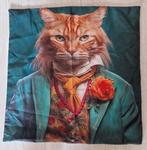 2 X NIEUWE kussenhoes "POES in pak ", Huis en Inrichting, Ophalen of Verzenden, Nieuw, Overige kleuren, Vierkant