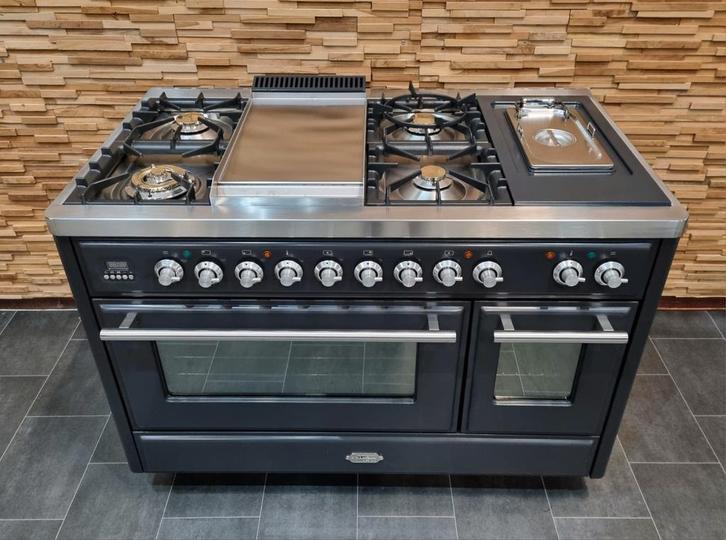 Luxe Fornuis Boretti Majestic 120cm antraciet friteuse, Witgoed en Apparatuur, Fornuizen, Zo goed als nieuw, Vrijstaand, Gas, 5 kookzones of meer