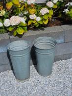 2 zinken hoge planten potten 39cm doorsnee boven 23cm, Ophalen, Gebruikt, Rond, Minder dan 60 cm