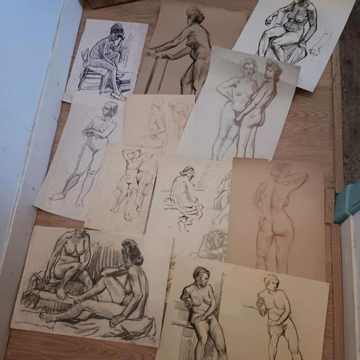 16 Naakt model Tekeningen / schetsen, Antiek en Kunst, Kunst | Tekeningen en Foto's, Ophalen of Verzenden