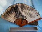 Vintage chinees Handgeschilderde Bamboe Waaier Gesigneerd, Ophalen of Verzenden