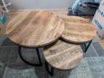 Mangohout salon tafel set Anne dik blad HUUS, Ophalen, Rond, 50 tot 100 cm, Zo goed als nieuw