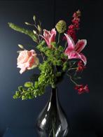 Antraciet glazen vaas fles design H.40 cm, handgemaakt, Ophalen, Zo goed als nieuw, Glas, Minder dan 50 cm