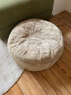 Vintage Poef, Huis en Inrichting, Banken | Voetenbanken en Poefen, Ophalen, Gebruikt, Vintage suede ronde poef, Stof