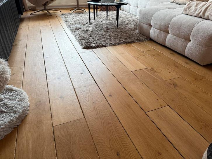 Massief eiken vloer - 90 m2 - op te halen vanaf 29 mrt, Doe-het-zelf en Verbouw, Vloerdelen en Plavuizen, Gebruikt, Parket, Hout