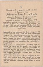 Pastoor Adrianus de Bondt 1901 Kaatsheuvel + 1962 Veghel, Verzamelen, Bidprentjes en Rouwkaarten, Verzenden, Bidprentje