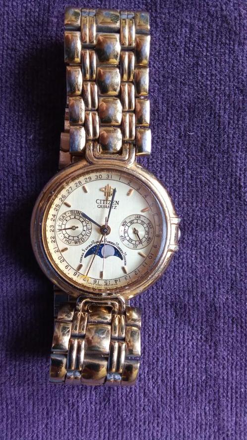 werkend vintage horloge Citizen quartz, maanduiding, Sieraden, Tassen en Uiterlijk, Horloges | Heren, Gebruikt, Citizen, Staal