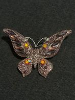 Vintage Vlinder Broche met Strass, Sieraden, Tassen en Uiterlijk, Broches, Overige materialen, 4 tot 7 cm, Paars, Ophalen of Verzenden