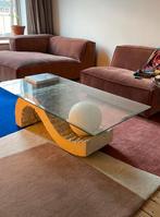 Vintage salontafel glas natuursteen design, Huis en Inrichting, Tafels | Salontafels, Ophalen, Gebruikt, 100 tot 150 cm, 50 tot 100 cm