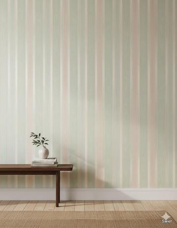 2025 Retro pastel strepen behang roze mint brocante swiet beschikbaar voor biedingen