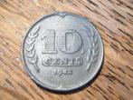 Oorlogsgeld WW2, zink Dubbeltje 1942, Duitse bezetting #625, Verzenden, Koningin Wilhelmina, 10 cent, Losse munt