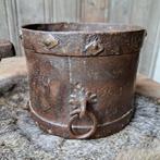 Landelijke houten vijzel India stoere metalen pot *Etage3*, ., Ophalen of Verzenden, Zo goed als nieuw, .