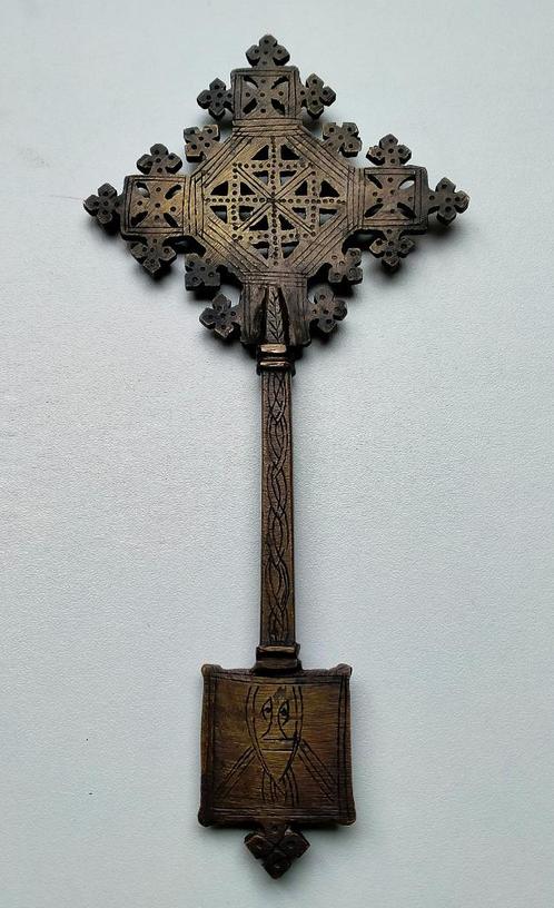 Antiek Bronzen Koptisch Processie Kruis - Orthodoxe Kerk, Antiek en Kunst, Antiek | Religie, Ophalen of Verzenden