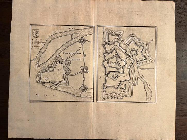 Antieke vestingkaart Gennep Geertruidenberg– Merian ca. 1660, Antiek en Kunst, Kunst | Etsen en Gravures, Ophalen of Verzenden