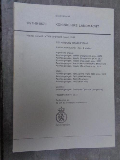 K.L. ouder voertuig boek, 1/5 TH 9-0573, Aanhangwagens 1 ton, Verzamelen, Militaria | Algemeen, Landmacht, Boek of Tijdschrift
