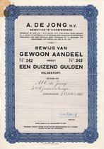 Aandeel van A. de Jong N.V., 's-Gravenhage 1947, Ophalen of Verzenden, 1920 tot 1950, Aandeel