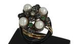 Roos diamanten smaragd parel antieke 14k gouden ring zilver