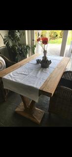 Teakhouten tafel klein formaat + rieten stoelen, Minder dan 50 cm, Gebruikt, Teakhout, Tot twee personen