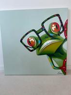 Canvas met kikker, 90x90 cm, achtergrond heel zachtgroen, Ophalen