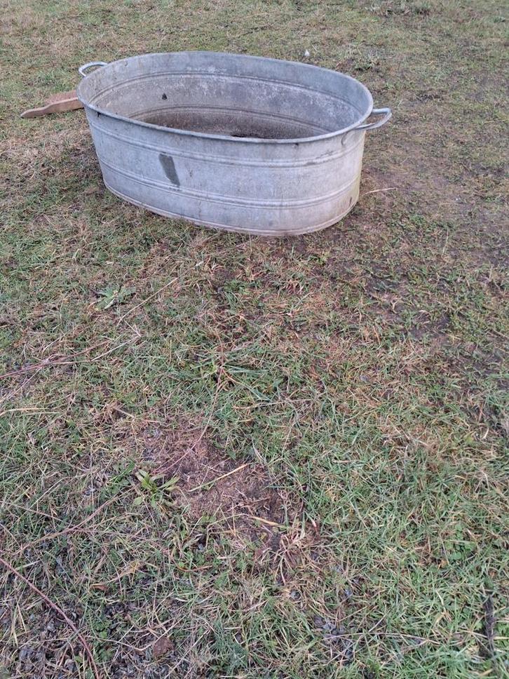 Zinken bak / bloembak met handvatten, Tuin en Terras, Bloembakken en Plantenbakken, Gebruikt, Metaal, Binnen, Balkon, Tuin, Minder dan 30 cm