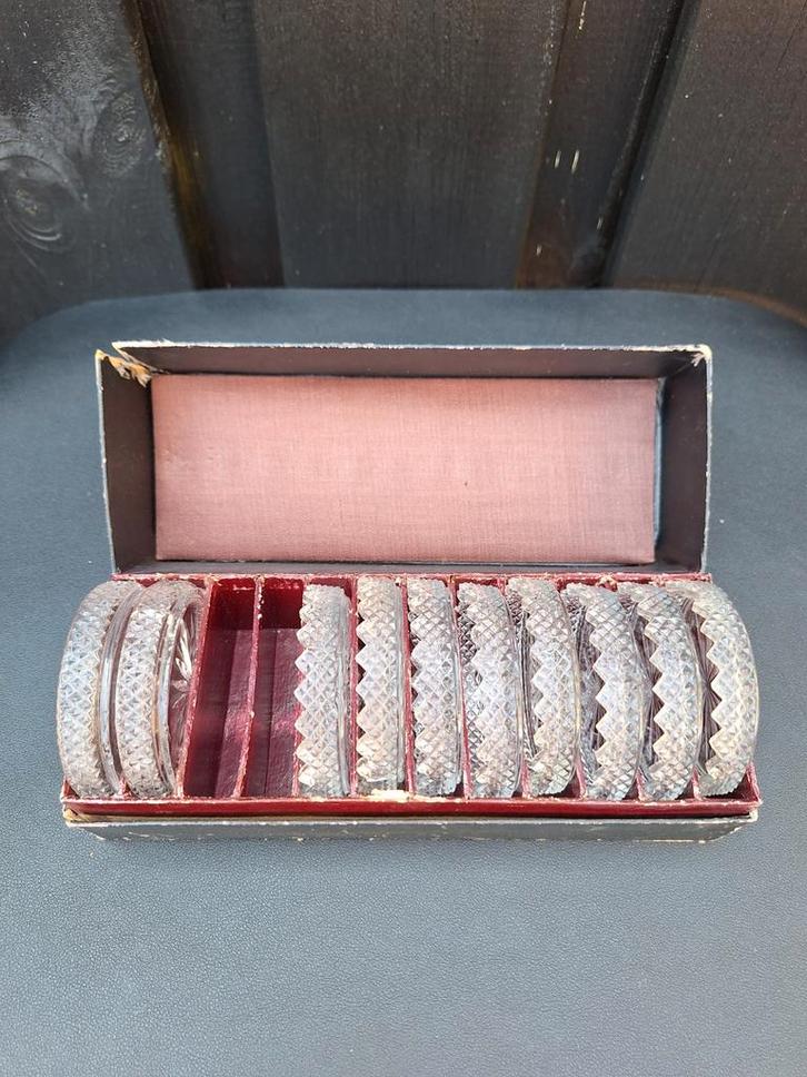 Vintage Kristallen Onderzetters in Doos, Antiek en Kunst, Antiek | Glas en Kristal, Ophalen of Verzenden