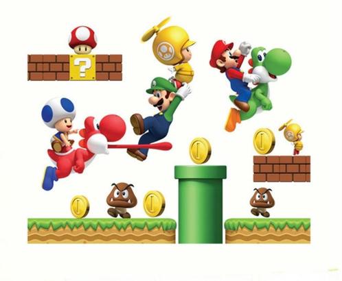 Nieuw !  Set met Super Mario Bros wand / muur stickers, Kinderen en Baby's, Speelgoed | Actiefiguren, Nieuw, Ophalen of Verzenden