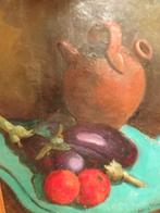 Kleurrijk olieverf stilleven aubergines kruik Andrey Prevost, Antiek en Kunst, Verzenden