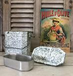 Vintage Franse geëmailleerde lunchbox met inzet bakje, Antiek en Kunst, Ophalen of Verzenden