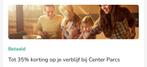 Een kortingsvoucher bij center parcs van 35% korting!, Tickets en Kaartjes, Kortingen en Cadeaubonnen, Kortingsbon